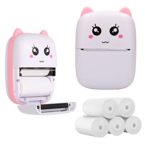 Extralink Set | EPP-001 Impressora térmica Rosa + Papel térmico liso 5 rolos | 0