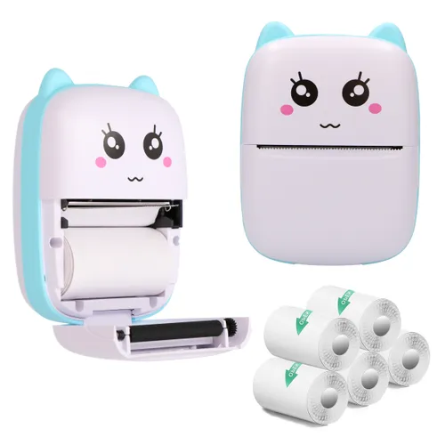 Extralink-Set | Thermodrucker EPP-002 Blau + Selbstklebendes Thermopapier 5 Rollen | 0