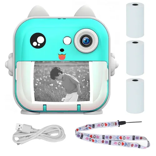 Extralink EPP-004 Azul | Mini impressora térmica com câmera | 3 rolos de papel térmico, tela LCD de 2,5", Bluetooth, USB-C, 1000 mAh KolorNiebieski