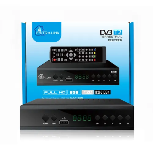 Extralink Home | Dekodér tuneru DVB-T2 pozemní TV | H.265 HEVC FULL HD USB HDMI + dálkové ovládání 0