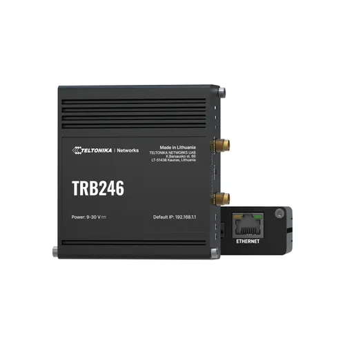 Teltonika TRB246 | Router industriale, gateway IoT LTE | Cat4, 1x RJ45 100Mb/s, IP30 CertyfikatyCE, UKCA, RCM, CB, EAC, UCRF, WEEE