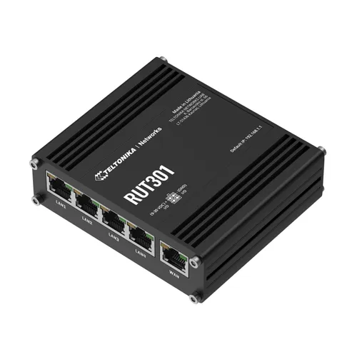 Teltonika RUT301 | Router industriale | 5x RJ45 100Mb/s, USB 2.0, IP30 CertyfikatyCE, UKCA, RCM, FCC, IC, CB, EAC, UCRF, WEEE