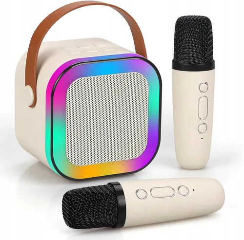 Extralink Kids Mini Karaoke LED Speaker 2x Mic Branco | Conjunto de Karaoke | alto-falante, 2x microfone, Bluetooth, AUX, slot para cartao SD, iluminaçao RGB 0