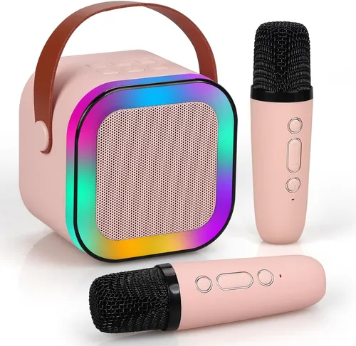 Extralink Kids Mini Karaoke LED Speaker 2x Mic Rosa | Conjunto de Karaoke | alto-falante, 2x microfone, Bluetooth, AUX, slot para cartao SD, iluminaçao RGB 0
