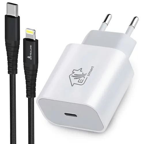 Extralink Smart Life Set 20W Ladegerät 1x USB-C + 27W USB-C auf Lightning Kabel, 200 cm 0