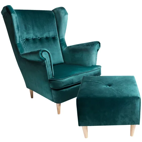 Jane Armchair with Footrest, Green 0
