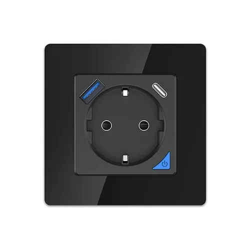 Extralink Smart Life Wall Socket Set Pro | Smart Steckdose + Rahmen Set | Farbe Schwarz, 230V, 1x USB A, 1x USB C, WLAN 0