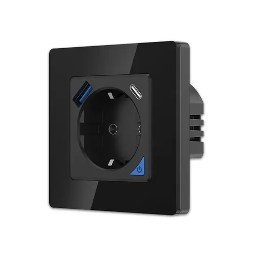 Extralink Smart Life Wall Socket Set Pro | Smart Steckdose + Rahmen Set | Farbe Schwarz, 230V, 1x USB A, 1x USB C, WLAN 1