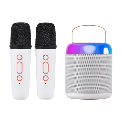 EXTRALINK KIDS KARAOKE LED CIRCLE SPEAKER WHITE DUAL MICROPHONE 0
