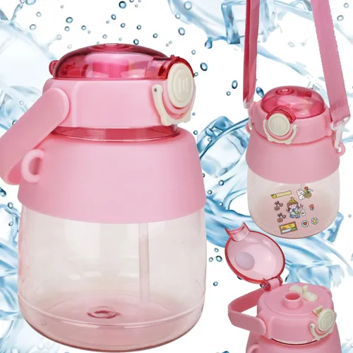 Extralink | Bottle for school, kindergarten | water bottle, with straw, strap, 1L, pink 0