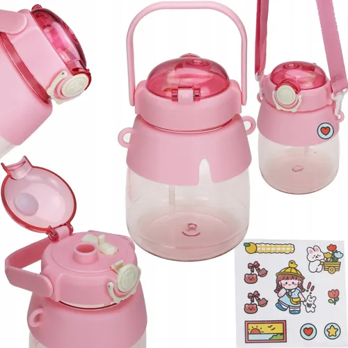 Extralink | Bottle for school, kindergarten | water bottle, with straw, strap, 1L, pink 1