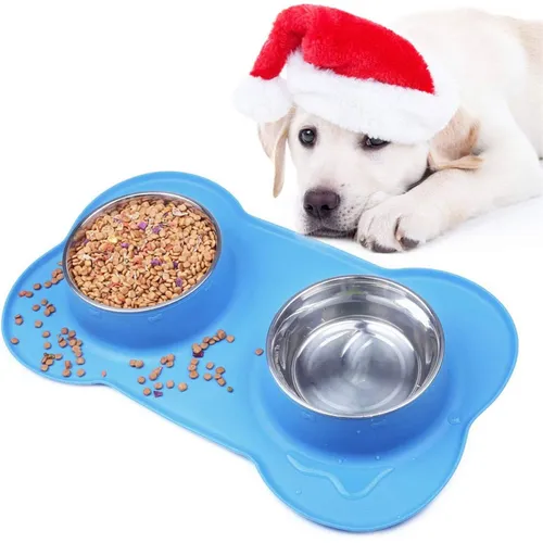 EXTRALINK PETS PODWÓJNA MISKA DLA PSA KOTA METALOWA ANTYPOŚLIZGOWA 2 MISKI + PODKŁADKA PET-838 0