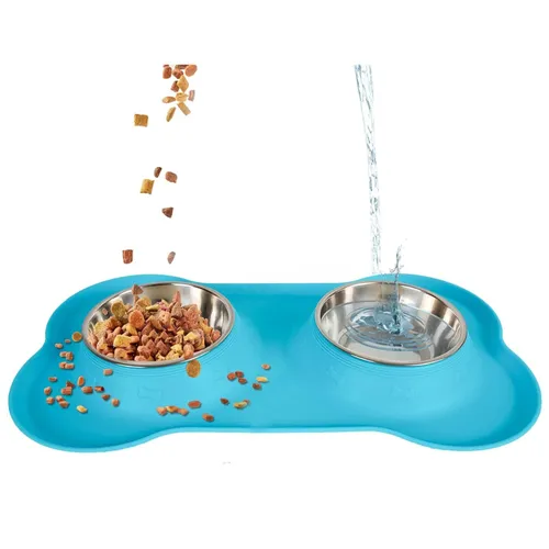 EXTRALINK PETS PODWÓJNA MISKA DLA PSA KOTA METALOWA ANTYPOŚLIZGOWA 2 MISKI + PODKŁADKA PET-838 1