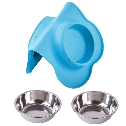 EXTRALINK PETS PODWÓJNA MISKA DLA PSA KOTA METALOWA ANTYPOŚLIZGOWA 2 MISKI + PODKŁADKA PET-838 2