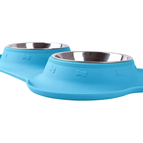 EXTRALINK PETS PODWÓJNA MISKA DLA PSA KOTA METALOWA ANTYPOŚLIZGOWA 2 MISKI + PODKŁADKA PET-838 4