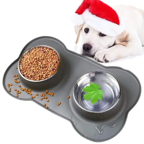 EXTRALINK PETS PODWÓJNA MISKA DLA PSA KOTA METALOWA ANTYPOŚLIZGOWA 2 MISKI + PODKŁADKA PET-837 0
