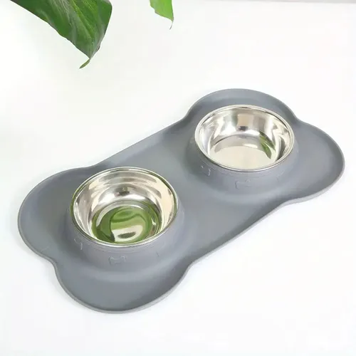 EXTRALINK PETS PODWÓJNA MISKA DLA PSA KOTA METALOWA ANTYPOŚLIZGOWA 2 MISKI + PODKŁADKA PET-837 1