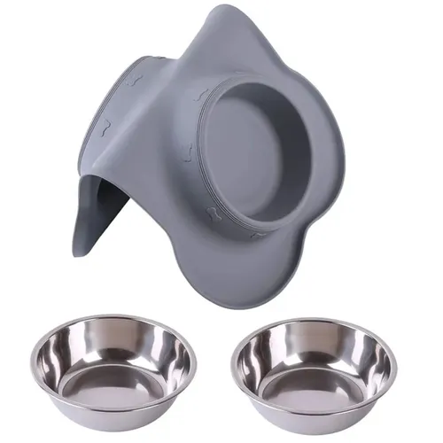 EXTRALINK PETS PODWÓJNA MISKA DLA PSA KOTA METALOWA ANTYPOŚLIZGOWA 2 MISKI + PODKŁADKA PET-837 3