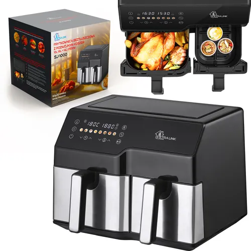 Extralink Home Air Fryer SJ-1000 10L EU | Vzduchová fritéza | (6L+4L)  2500W 0