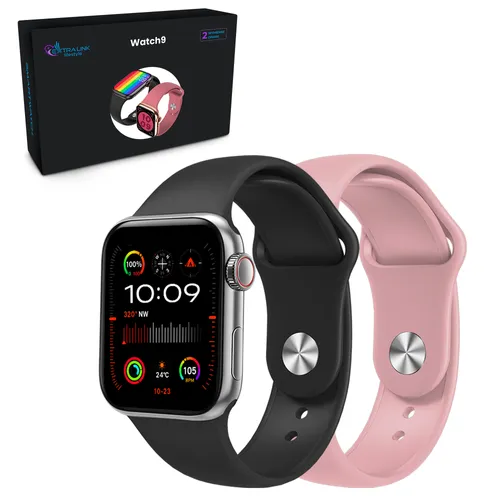 Extralink Lifestyle Smartwatch Watch9, Silber + Schwarzes/Rosa Armband 0