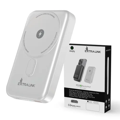 Extralink MagSafe 10000mAh Bianco | Powerbank | Power bank, 38.5Wh PD20W+15W USB-C USB-A 0