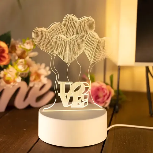 EXTRALINK HOME LAMPKA NOCNA CZTERY SERCA 3D ILUZJA OPTYCZNA DO SYPIALNI USB 1