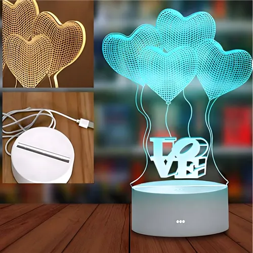 EXTRALINK HOME LAMPKA NOCNA CZTERY SERCA 3D ILUZJA OPTYCZNA DO SYPIALNI USB 3