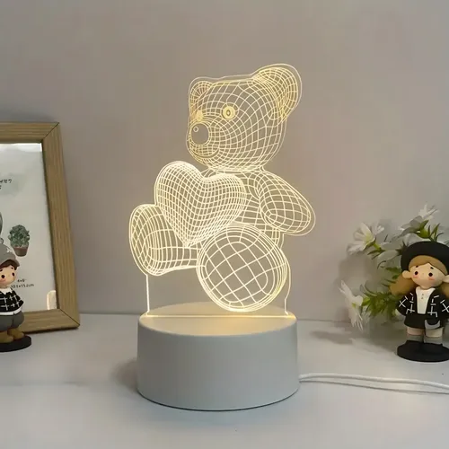 EXTRALINK HOME LAMPKA NOCNA MIŚ SERCE 3D ILUZJA OPTYCZNA DO SYPIALNI USB 2