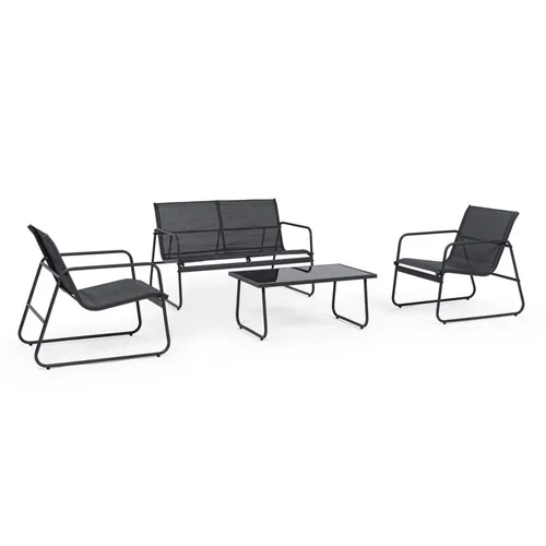 Juego de Muebles de Jardín Black Forest, Textilene Dos Sillas + Tumbona + Mesa Plegable Negra 0