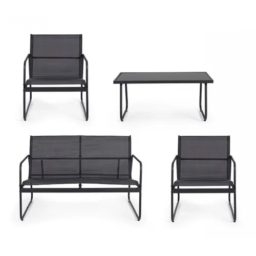 Juego de Muebles de Jardín Black Forest, Textilene Dos Sillas + Tumbona + Mesa Plegable Negra 2