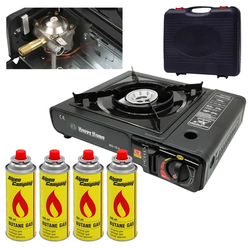 Extralink | Set: fornello da campeggio a gas + 4 cartucce di gas da 400 ml | cartuccia portatile da campo 2in1 in valigia 0