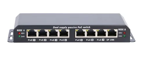 Extralink 8-7 PoE | Switch PoE | 7x 100Mb/s PoE, 1x Uplink RJ45, Zdroj napájení 24V 2.5A Ilość portów LAN8x [10/100M (RJ45)]
