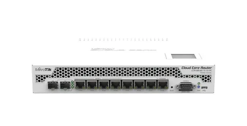 CCR1009-8G-1S-1S+ PCCloud Core Router 1GHz, 2GB, 8xGE, 1xSFP, 1xSFP+, 1xmicroUSB, 1xRS232, L6 Typ obudowyMetalowa