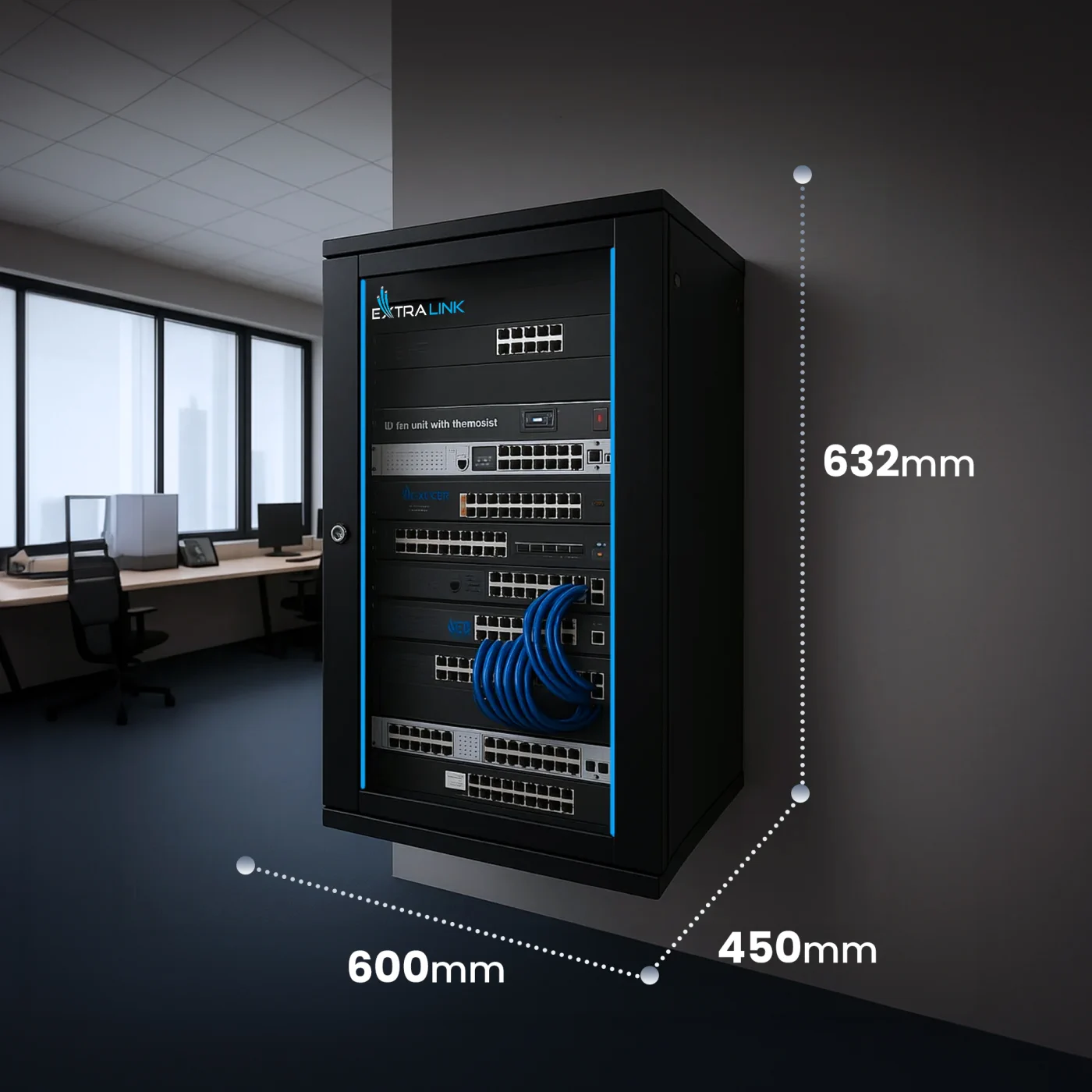 Extralink 12U 600x450 Black | rack cabinet | wall-mounted.