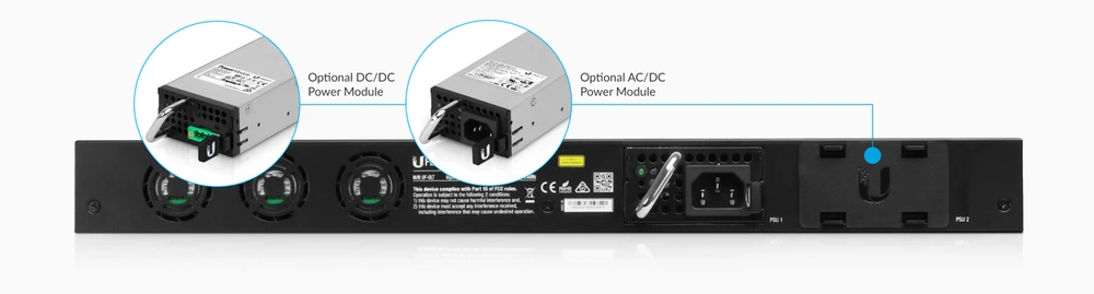 uf-olt posiada dwie zatoki na modularne zasilacze ac/ dc lub dc/ dc