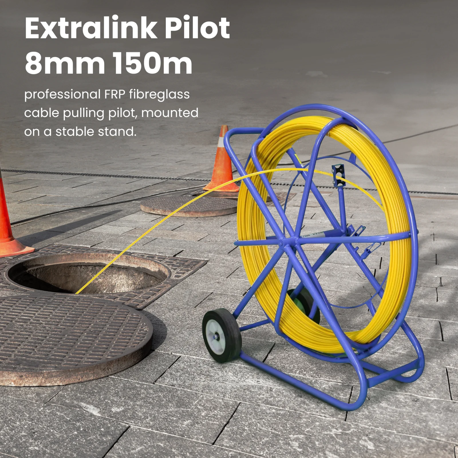 Extralink Pilot 8mm 150m | Pilot for pulling cables | FRP fiberglass, diameter 8mm, length 150m, yellow