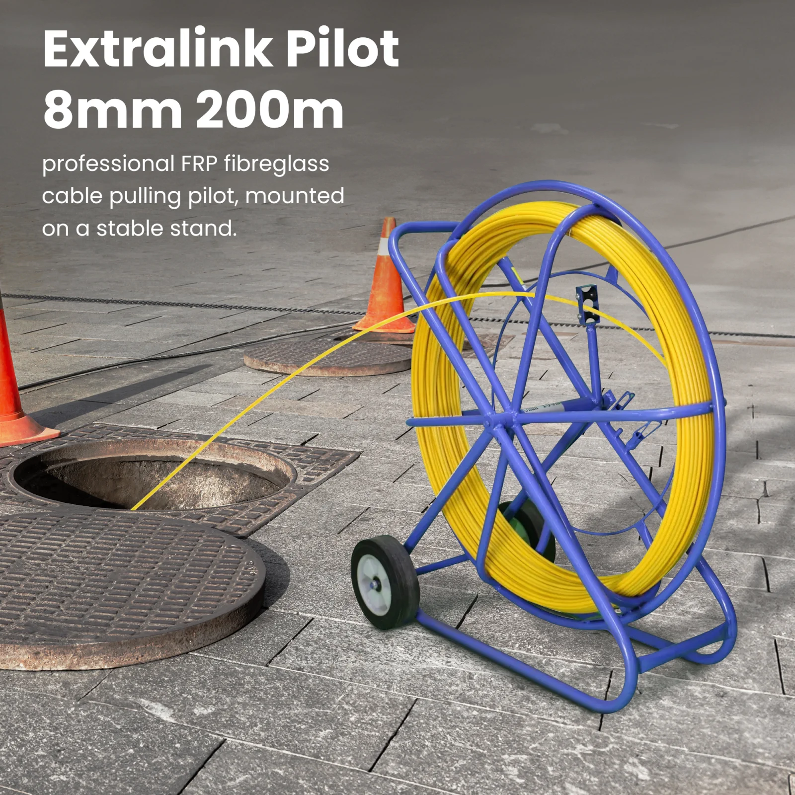 Extralink Pilot 8mm 200m | Pilot for pulling cables | FRP fiberglass, diameter 8mm, length 200m, yellow