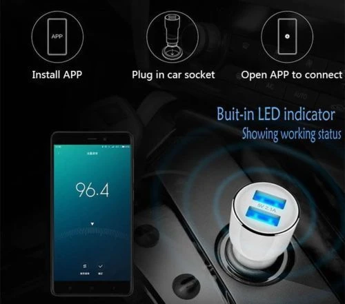 Roidmi 3S Bluetooth Music Car Charger Dwa złącza USB 2.4A do ładowania