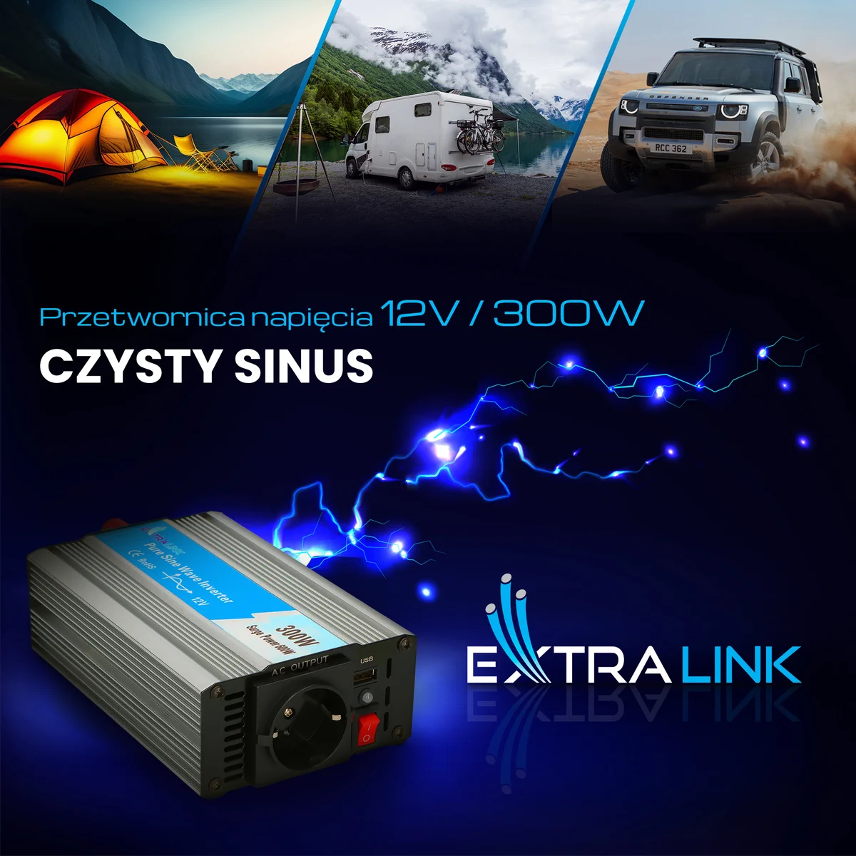 EXTRALINK CAR VOLTAGE CONVERTER 12V - 230V, 300W, PURE SINUS OPIP-300W batna24