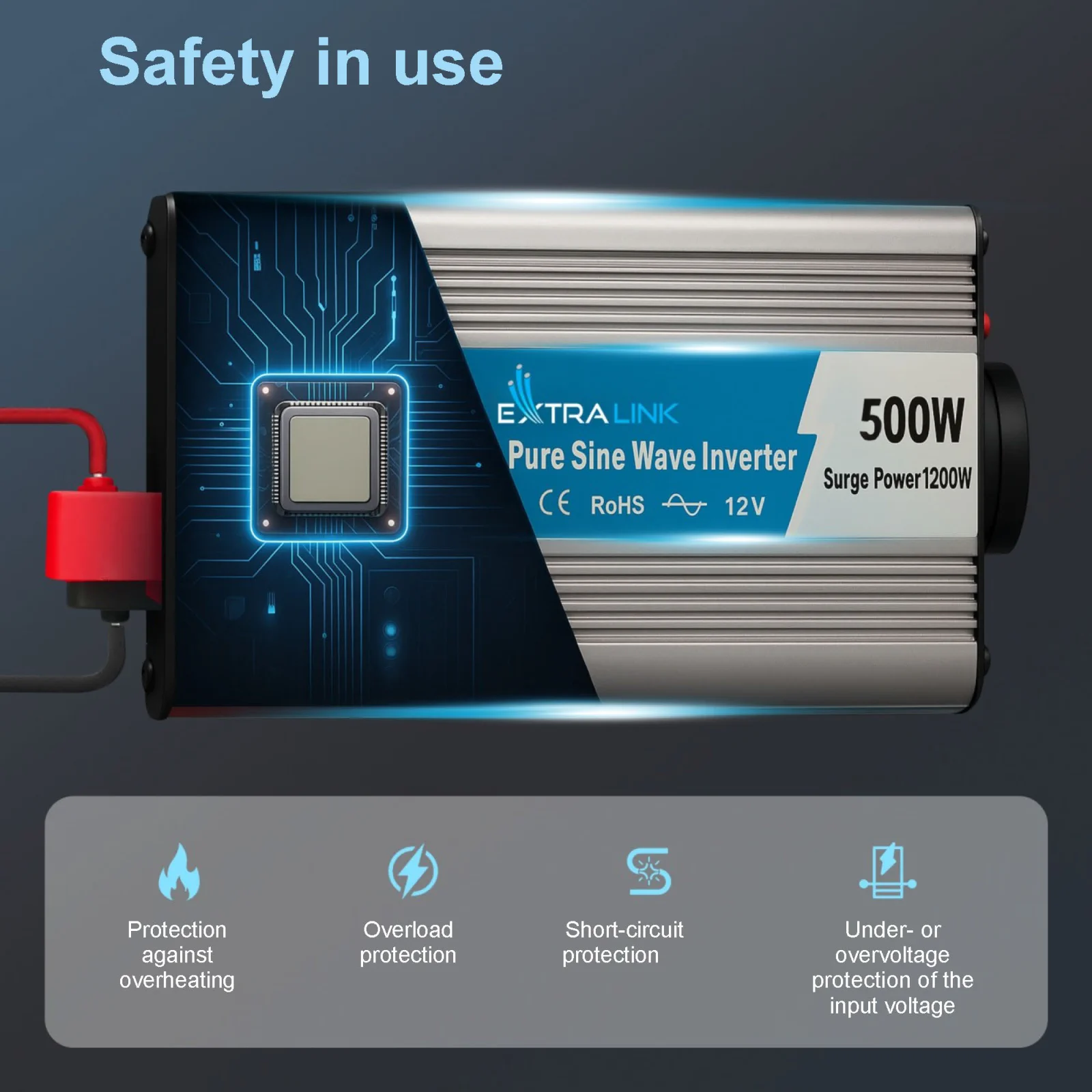 EXTRALINK CAR VOLTAGE CONVERTER 12V - 230V, 500W, PURE SINUS OPIP-500W