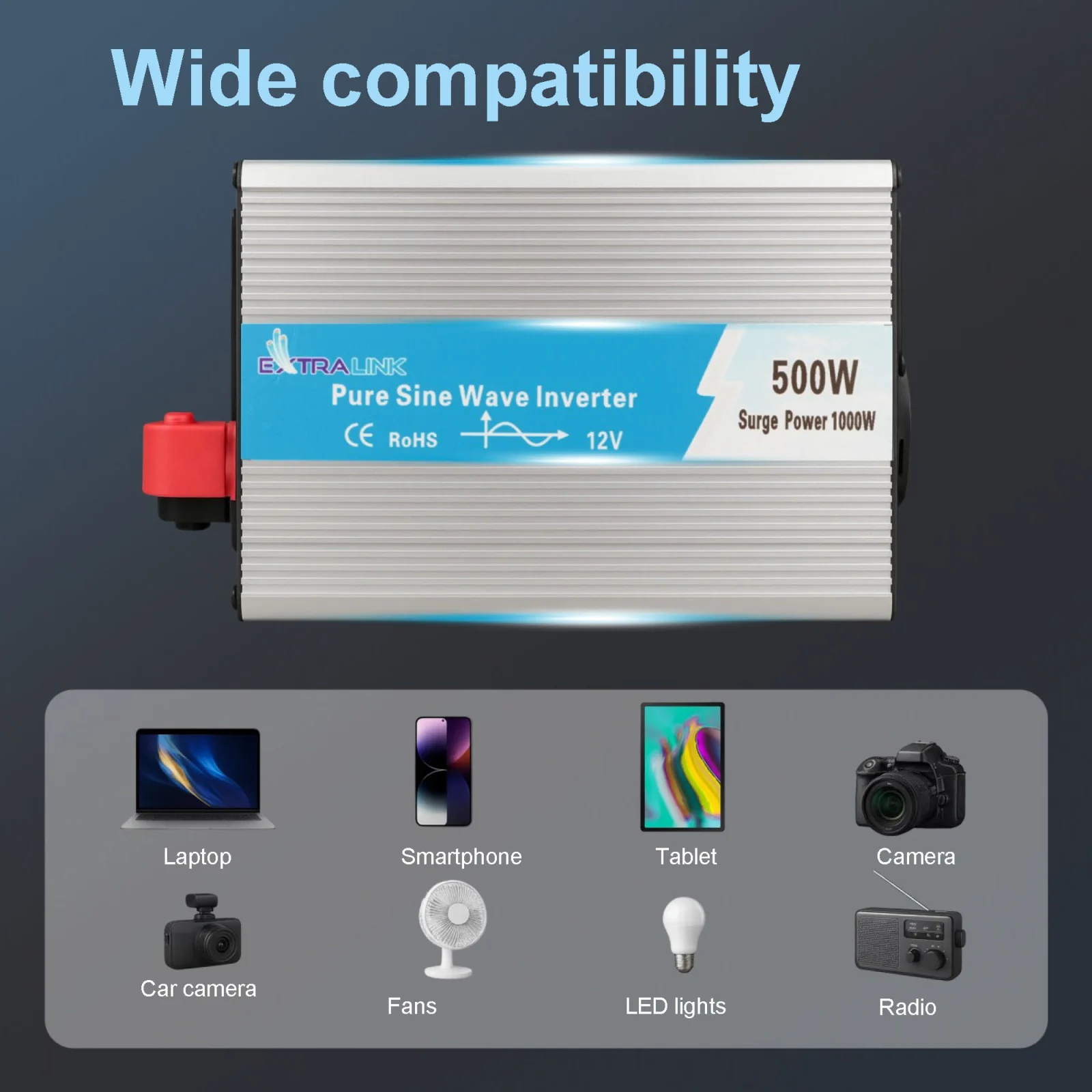Extralink OPIP-500W | Voltage converter | automotive 12V, 500W pure sine wave