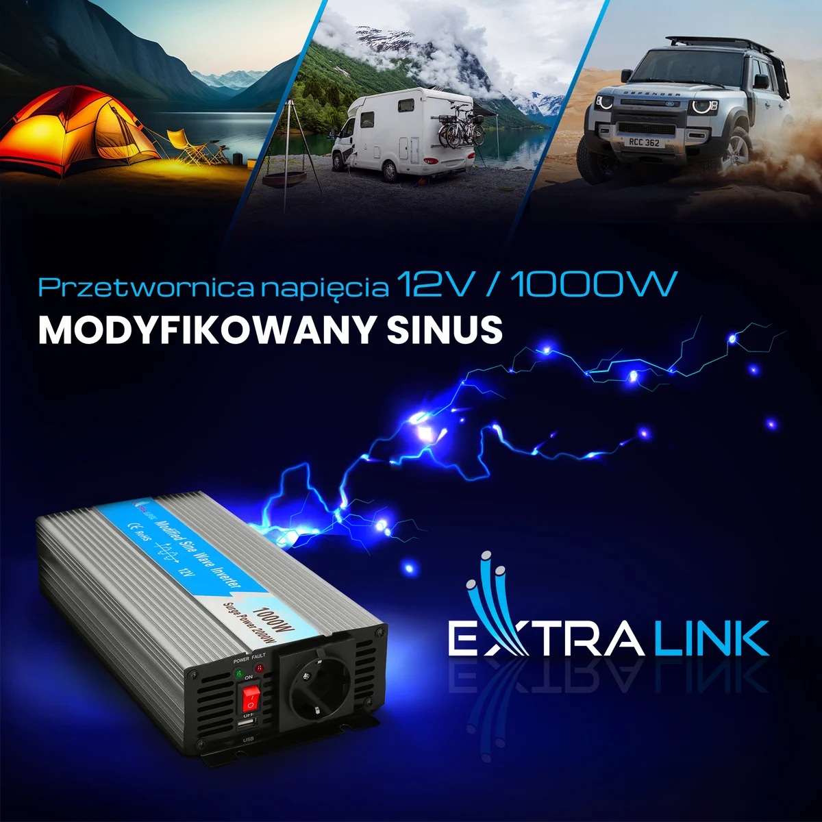 EXTRALINK VOLTAGE CONVERTER 12V - 230V, 1000W, MODIFIED SINUS OPIM-1000W batna24