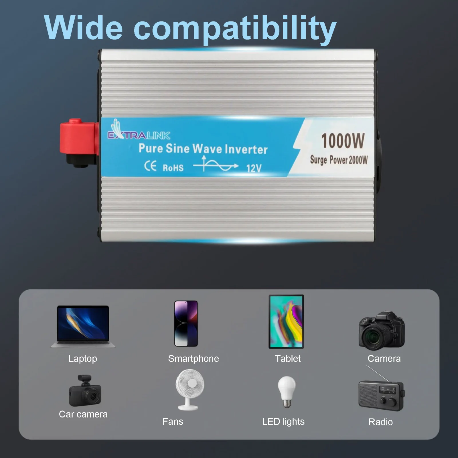 Extralink OPIP-1000W | Voltage converter | 12V - 230W, 1000W, pure sine wave