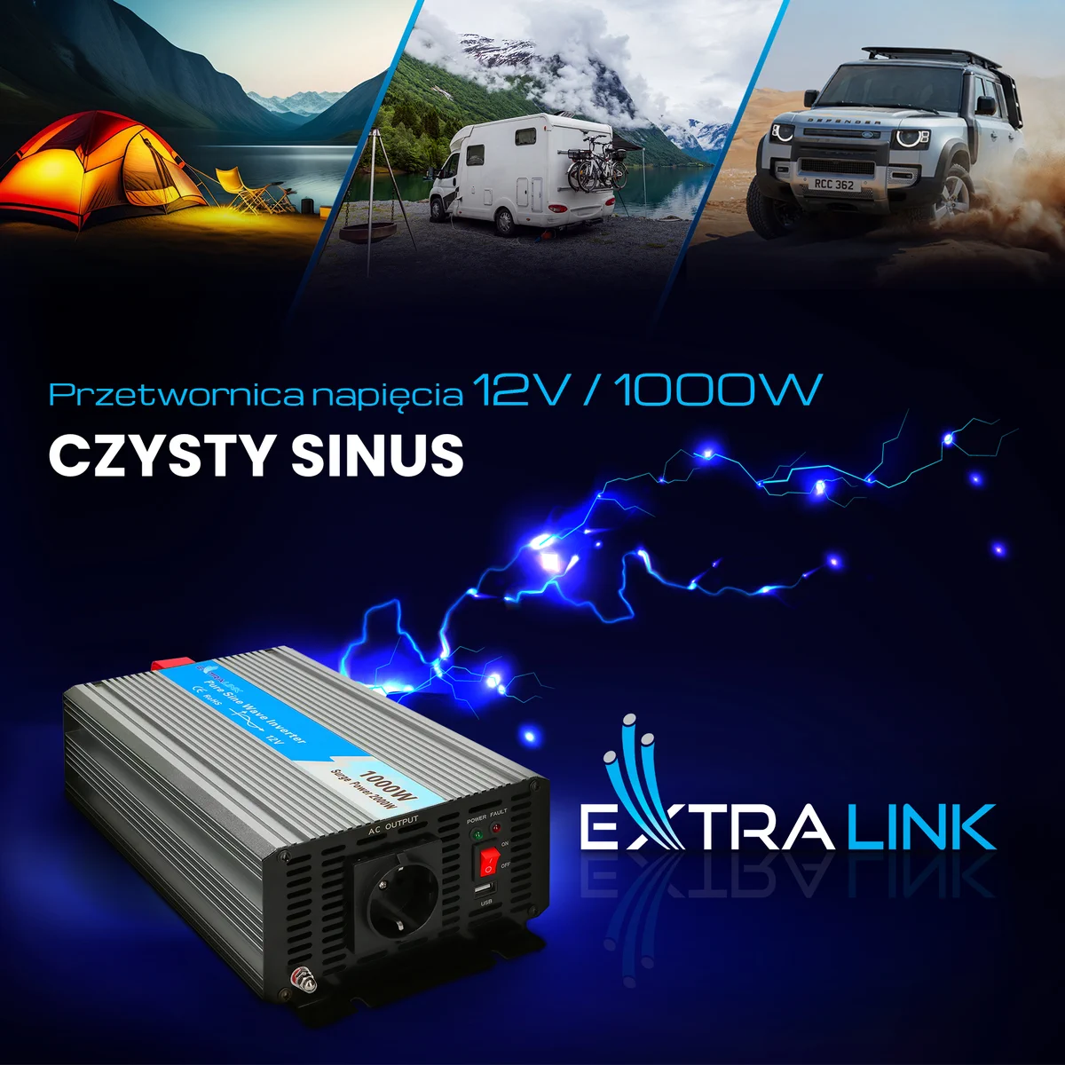 EXTRALINK VOLTAGE CONVERTER 12V - 230V, 1000W, PURE SINUS OPIP-1000W batna24