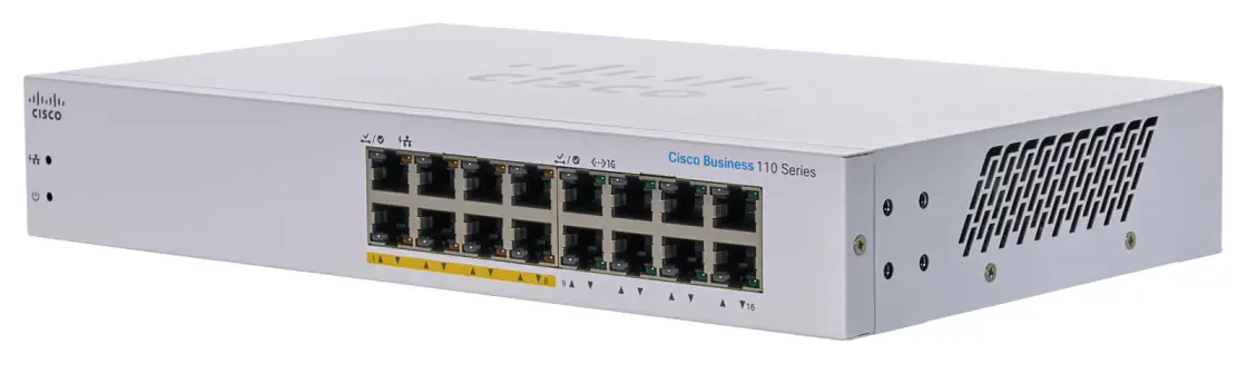 CISCO CBS110-16PP 16-PORT 10/100/1000 SWITCH WITH 8 POE PORTS, 64W, UNMANAGED