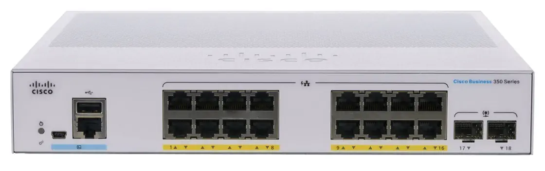 CISCO CBS350-16FP-2G 16-PORTS 10/100/1000 POE SWITCH, 2X SFP, 240W Działania