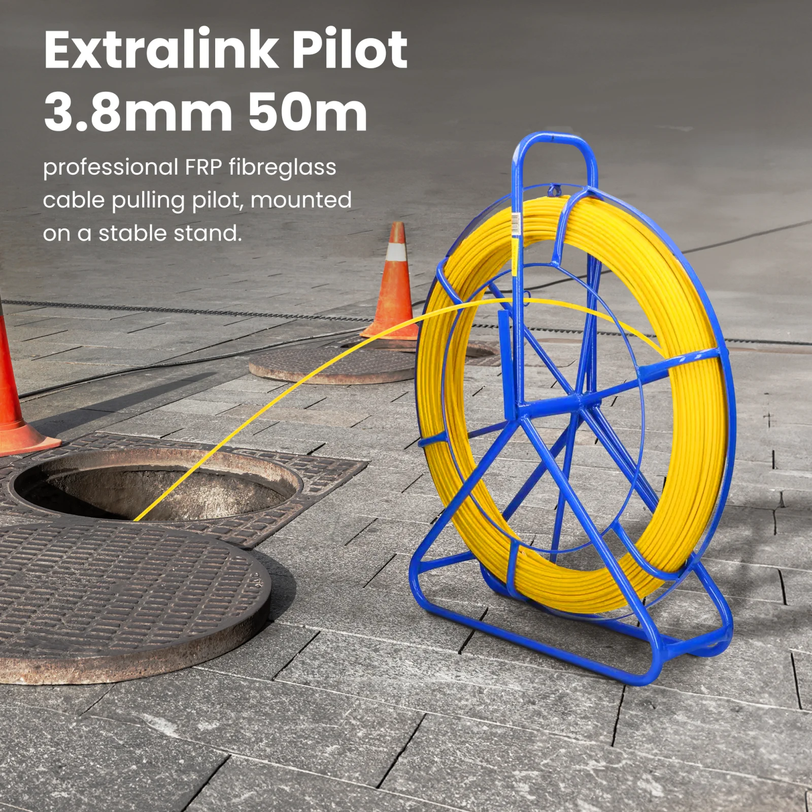 Extralink Pilot 3.8mm 50m | Pilot do przeciągania kabli | włókno szklane FRP, śr. 3,8mm, dł. 50m, żółty