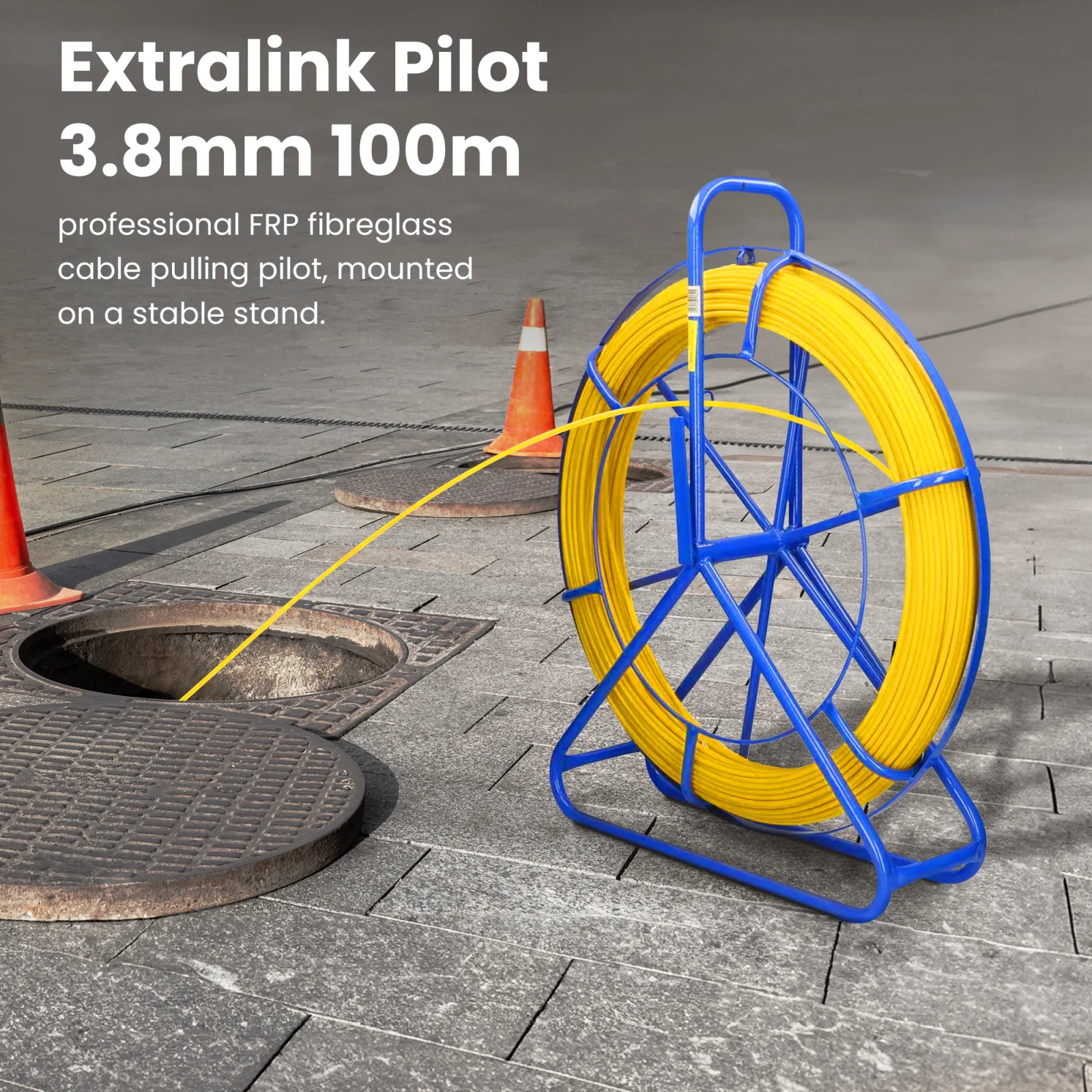 Extralink Pilot 3.8mm 100m | Pilot do przeciągania kabli | włókno szklane FRP, śr. 3,8mm, dł. 100m, żółty