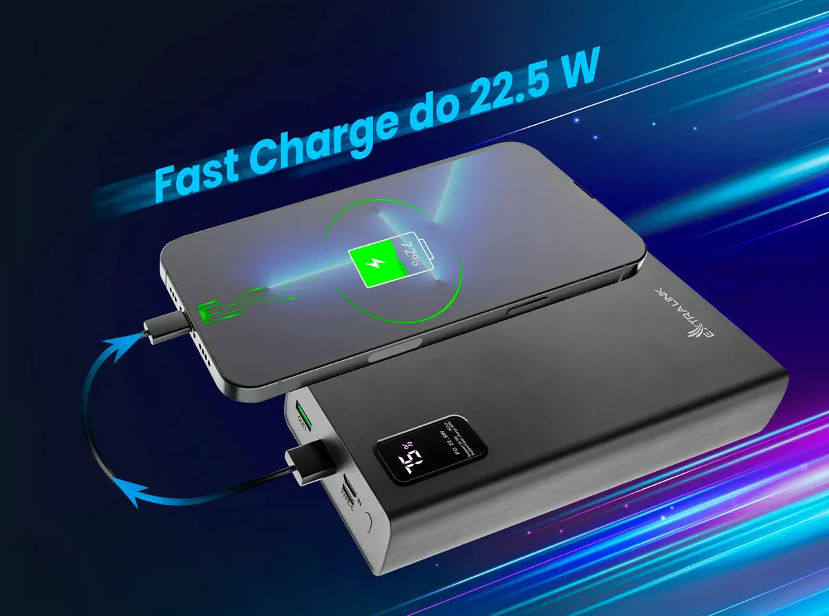Basics 20000mAh 22.5W Lithium-Polymer Power Bank | Dual Input,  Triple Output | Fast Charging, Black, Type-C Cable Included