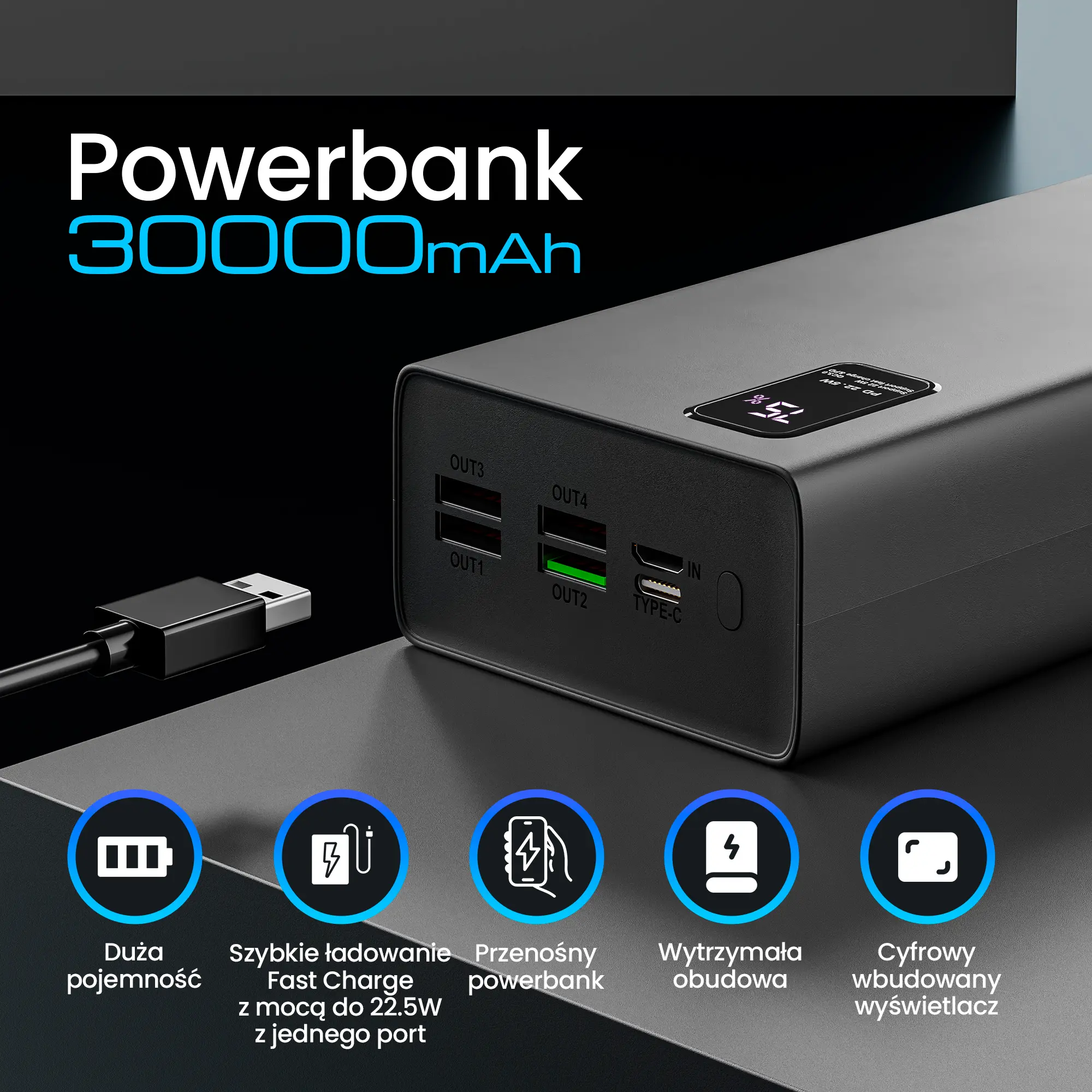 EXTRALINK EPB-069 30000MAH FAST CHARGING POWER BANK BLACK